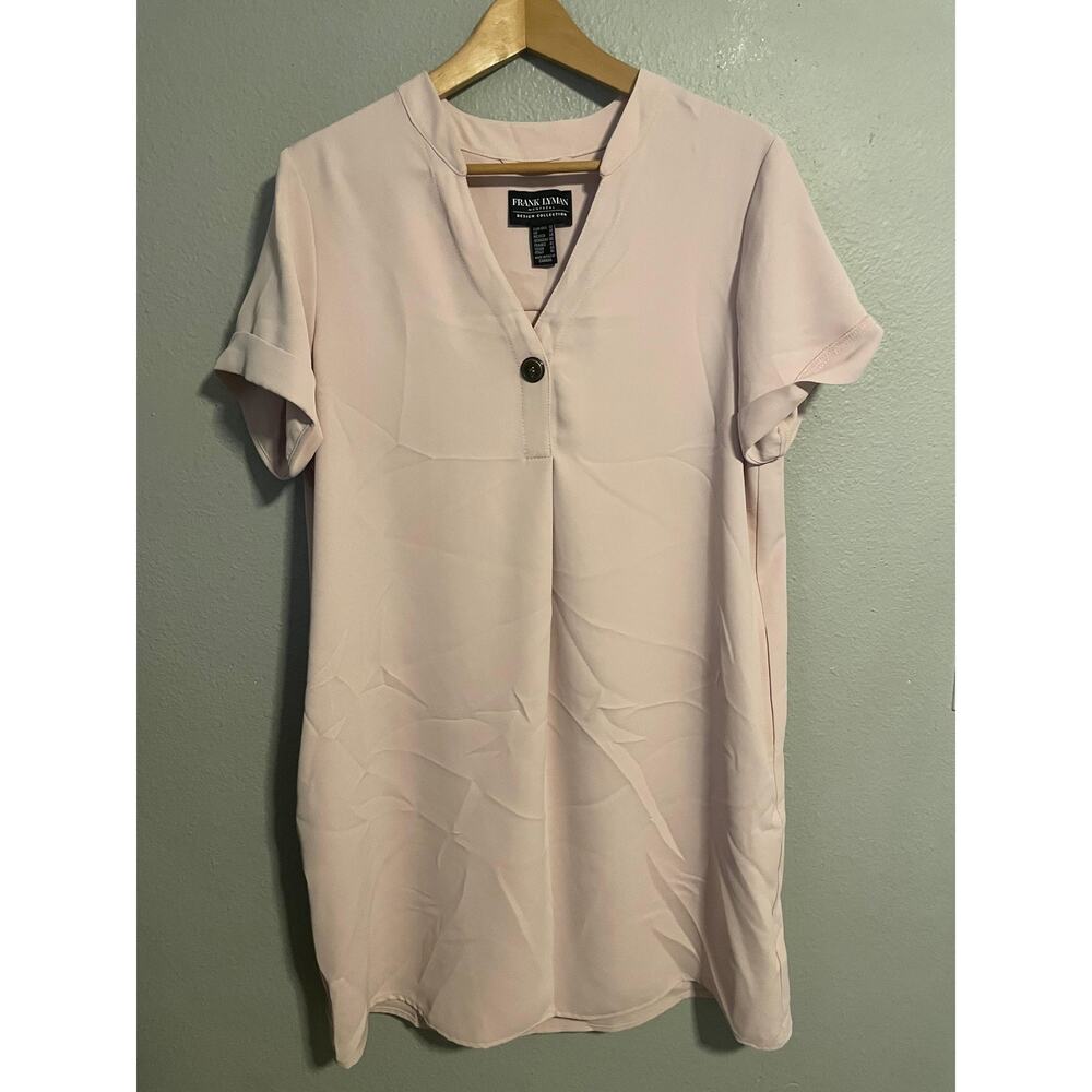 Frank Lyman Dress Womens Size 12 Pink Short Sleeve V Neck Tunic Shift Neutral